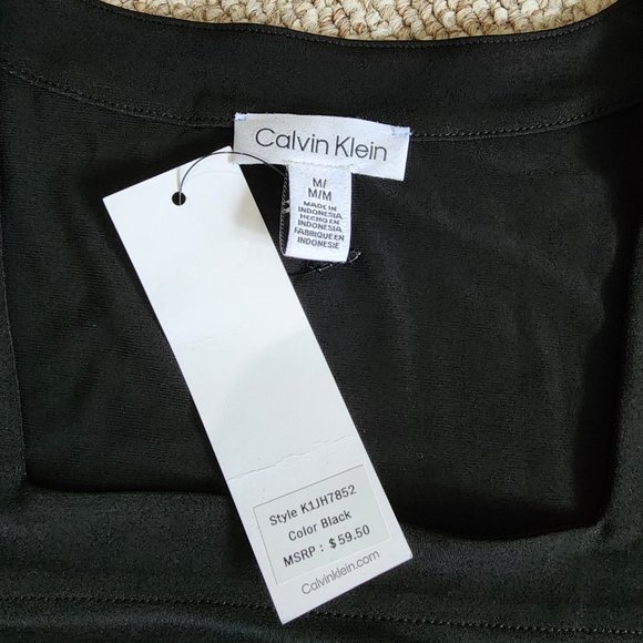 NWT Calvin Klein Black Long Sleeve Sheer Mesh Polka Dot Blouse Size M - Picture 8 of 9